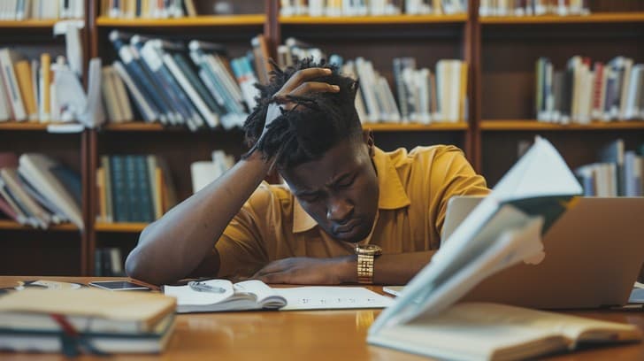 Student studying under pressure at a Mankato university library